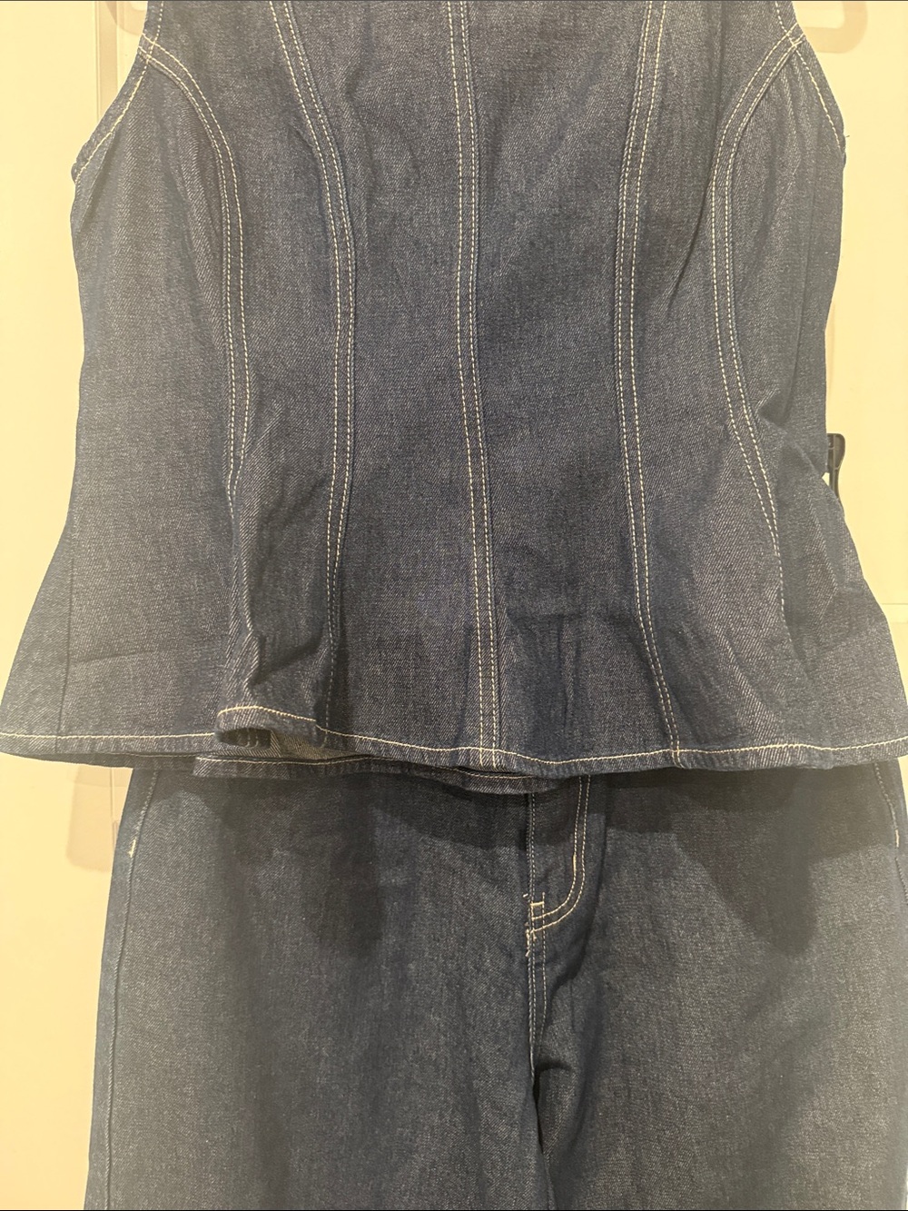 Women's Dark Blue Denim Wide-Leg Two piece outfit - Picture 4 of 9